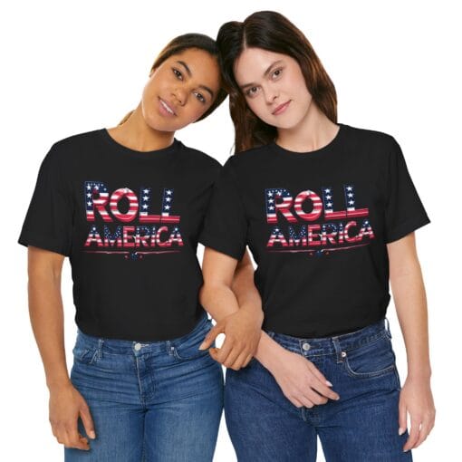 Roll America T-Shirt – Patriotic College Game Day Shirt – Red White & Blue Graphic Tee – Unisex 4th of July USA Shirt – Bella Canvas 3001 - Image 17