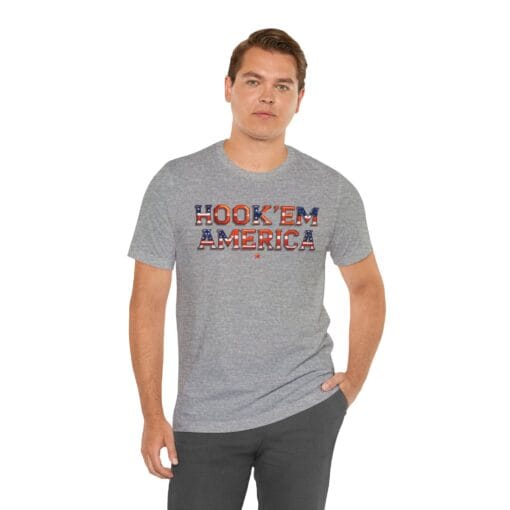 Hook ’Em America T-Shirt – Texas Pride Patriotic Tee – Red White & Blue College Style Shirt – Unisex 4th of July Graphic – Bella+Canvas 3001 - Image 29
