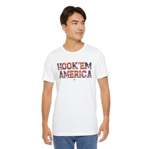 Hook ’Em America T-Shirt – Texas Pride Patriotic Tee – Red White & Blue College Style Shirt – Unisex 4th of July Graphic – Bella+Canvas 3001 - Image 8