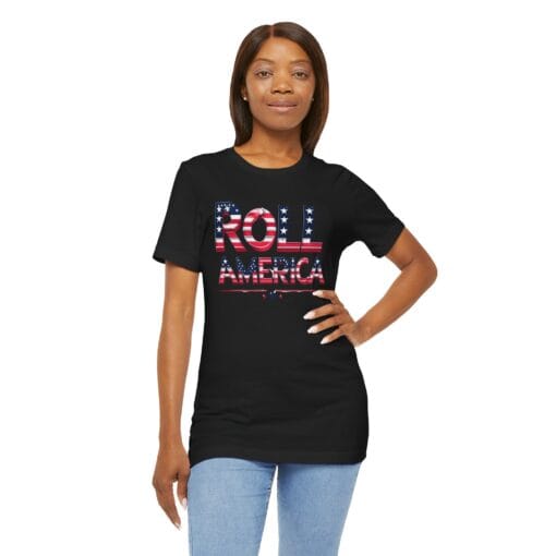 Roll America T-Shirt – Patriotic College Game Day Shirt – Red White & Blue Graphic Tee – Unisex 4th of July USA Shirt – Bella Canvas 3001 - Image 16