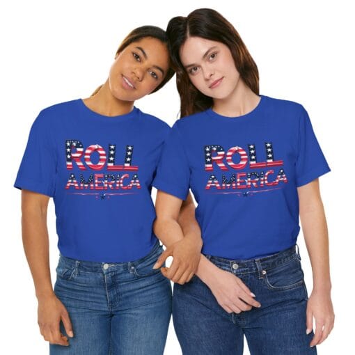 Roll America T-Shirt – Patriotic College Game Day Shirt – Red White & Blue Graphic Tee – Unisex 4th of July USA Shirt – Bella Canvas 3001 - Image 31