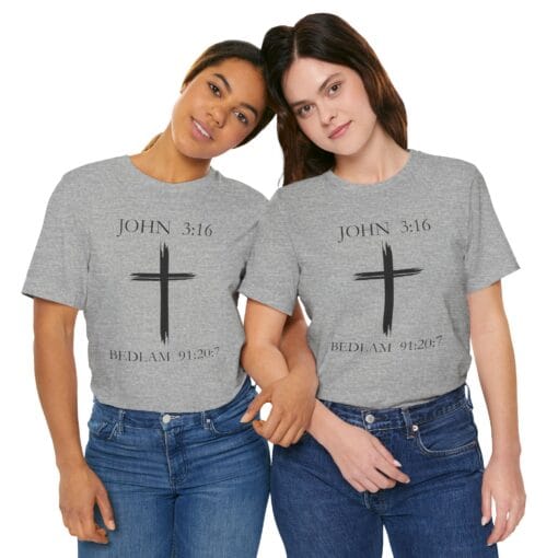 Faith-Inspired Unisex Short Sleeve Tee – JOHN 3:16 & BEDLAM 91:20:7 - Image 14