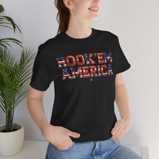 Hook ’Em America T-Shirt – Texas Pride Patriotic Tee – Red White & Blue College Style Shirt – Unisex 4th of July Graphic – Bella+Canvas 3001 - Image 15