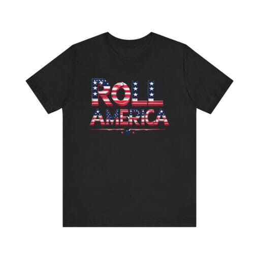 Roll America T-Shirt – Patriotic College Game Day Shirt – Red White & Blue Graphic Tee – Unisex 4th of July USA Shirt – Bella Canvas 3001 - Image 10