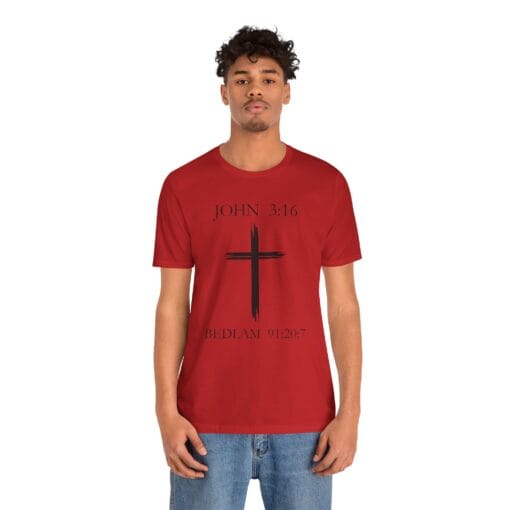 Faith-Inspired Unisex Short Sleeve Tee – JOHN 3:16 & BEDLAM 91:20:7 - Image 20