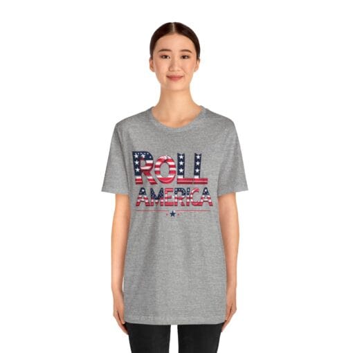 Roll America T-Shirt – Patriotic College Game Day Shirt – Red White & Blue Graphic Tee – Unisex 4th of July USA Shirt – Bella Canvas 3001 - Image 23