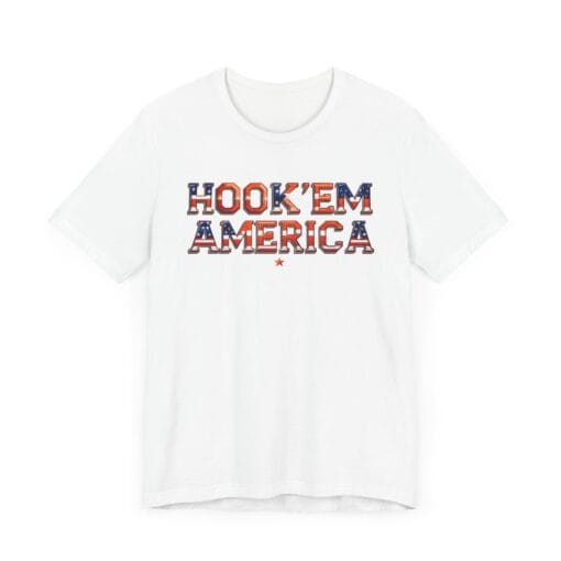 Hook ’Em America T-Shirt – Texas Pride Patriotic Tee – Red White & Blue College Style Shirt – Unisex 4th of July Graphic – Bella+Canvas 3001 - Image 3