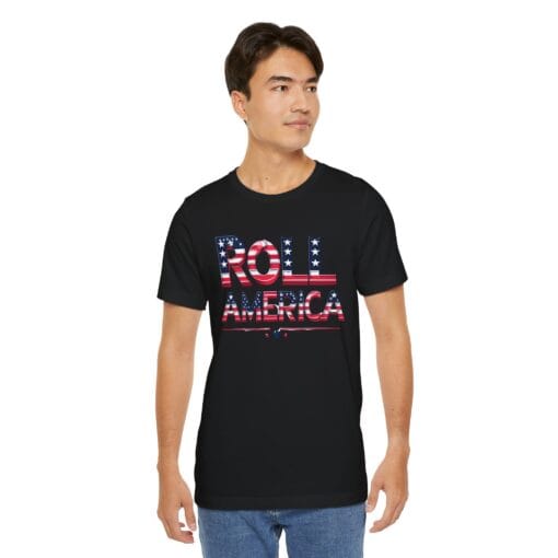 Roll America T-Shirt – Patriotic College Game Day Shirt – Red White & Blue Graphic Tee – Unisex 4th of July USA Shirt – Bella Canvas 3001 - Image 15